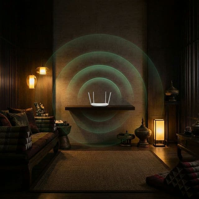 เราเตอร์ WiFi วางกลางบ้านบนชั้นสูง สัญญาณกระจายสม่ำเสมอ